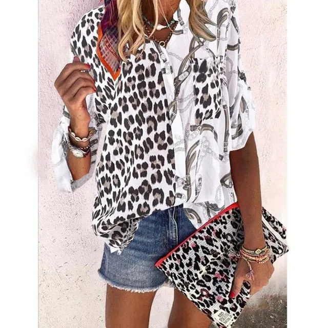 2021 Women's Long Sleeve Leopard Print  Shirt Loose Fit Sizes S - 5XL