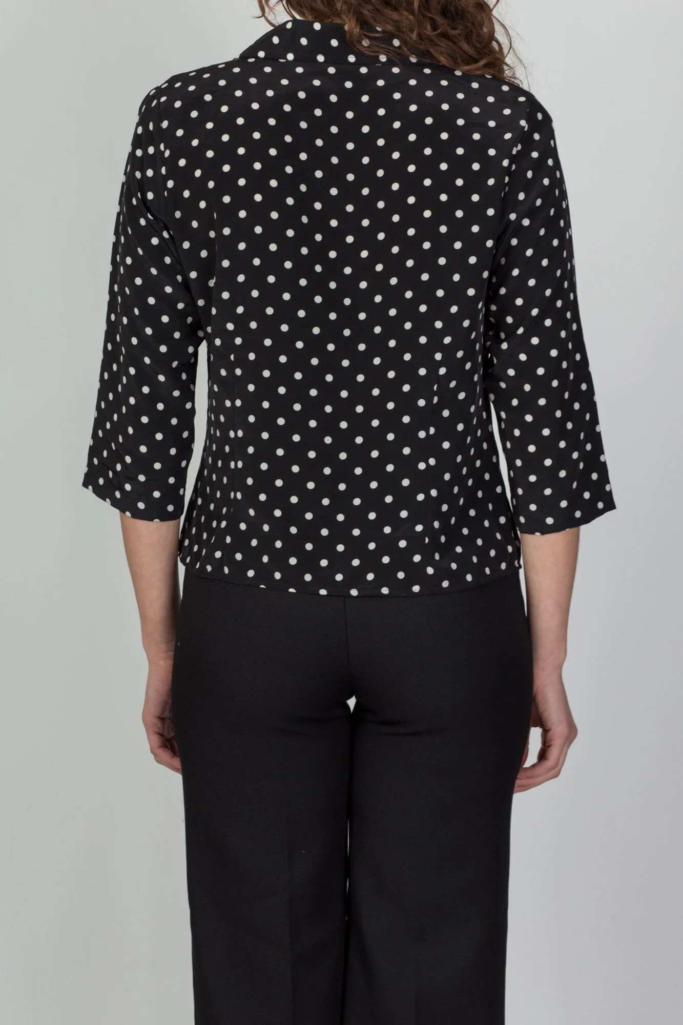 80s 90s Black & White Polka Dot Blouse - Petite Medium