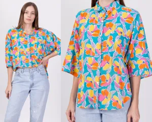 80s Oversize Floral Button Up Shirt - Large