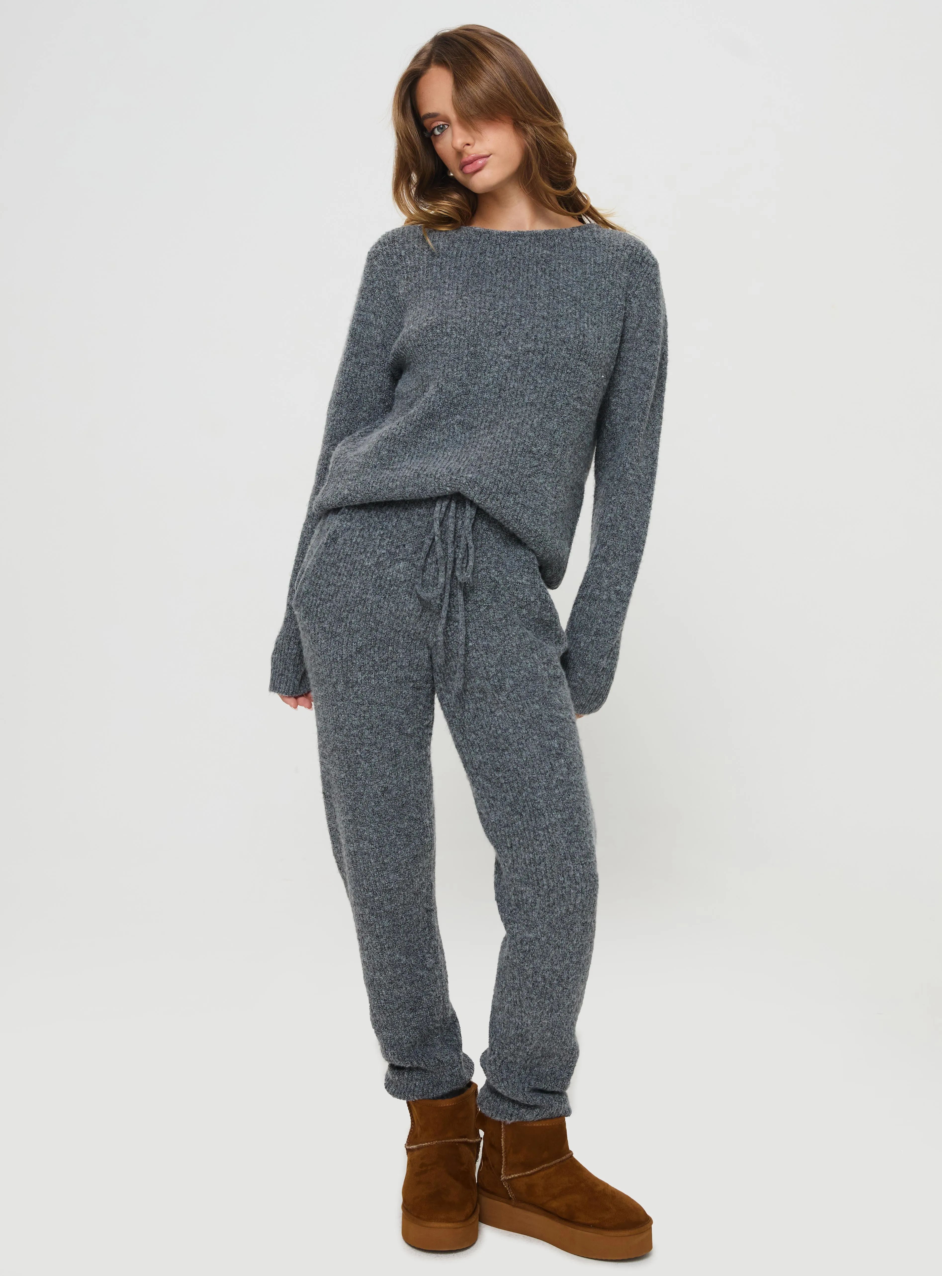 Abrams Rib Knit Pants Charcoal Marle