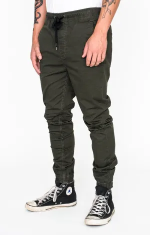 Afends Mens HAMMERPANTS - MILITARY - full elastic drill beach pant