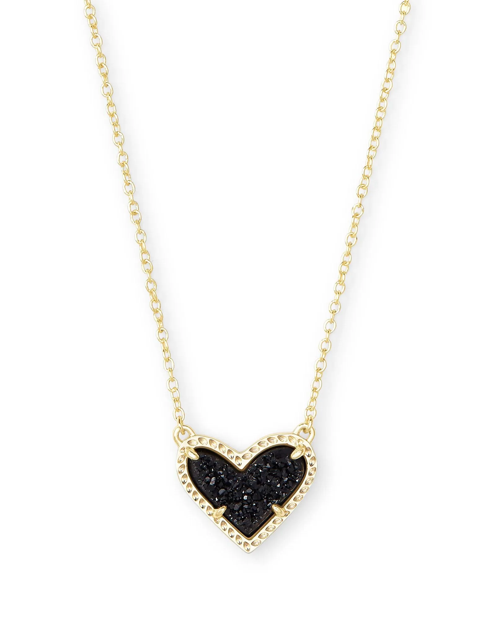 Ari Heart Gold Short Pendant in Black Drusy