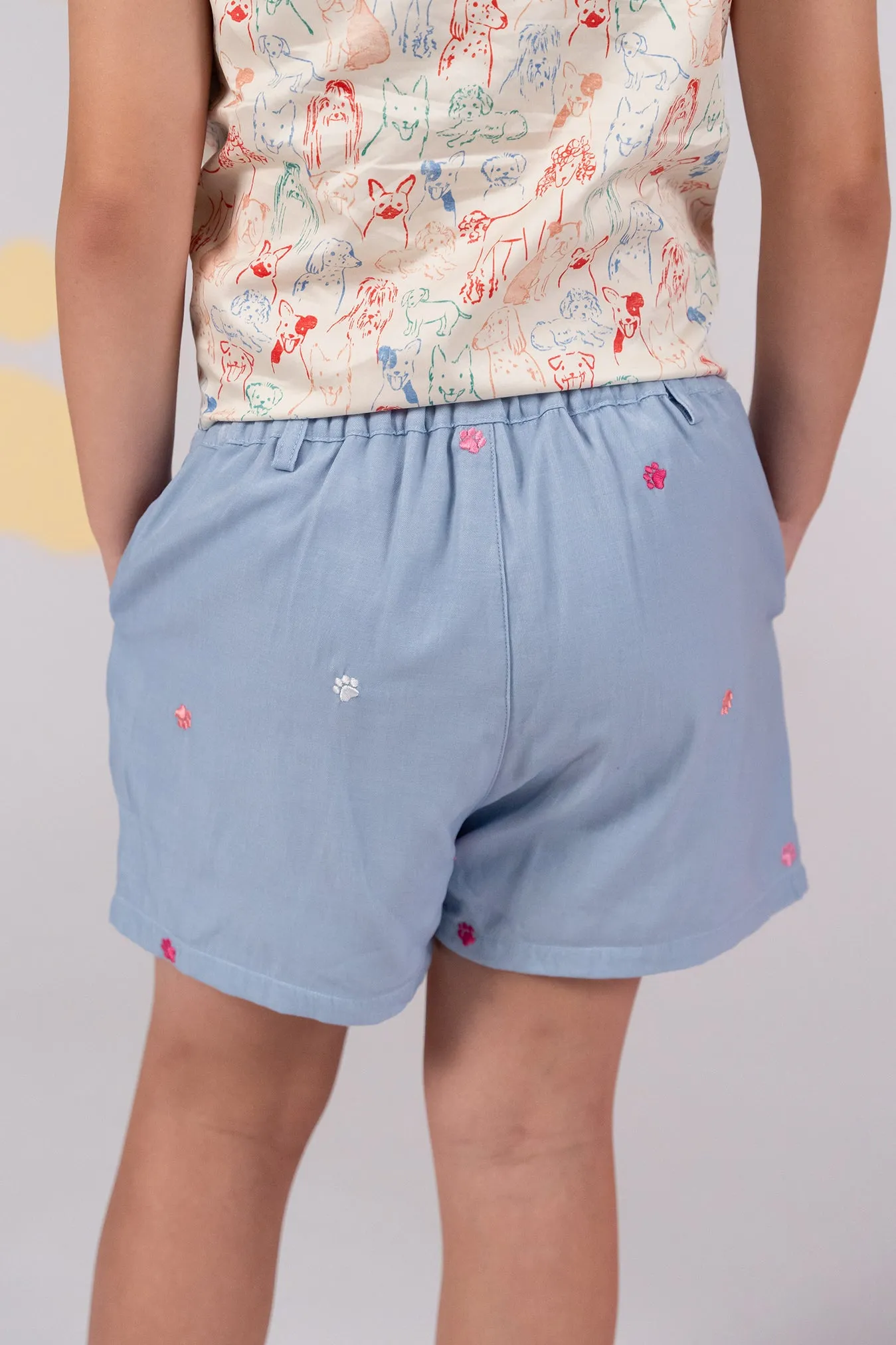 Bailey Shorts - Chambray Paws