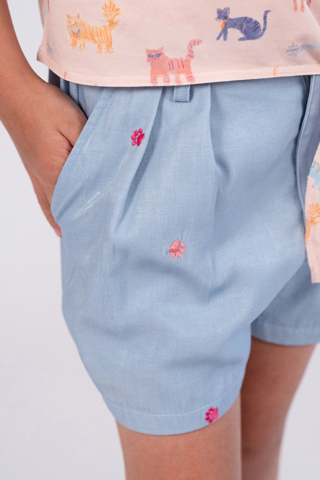 Bailey Shorts - Chambray Paws