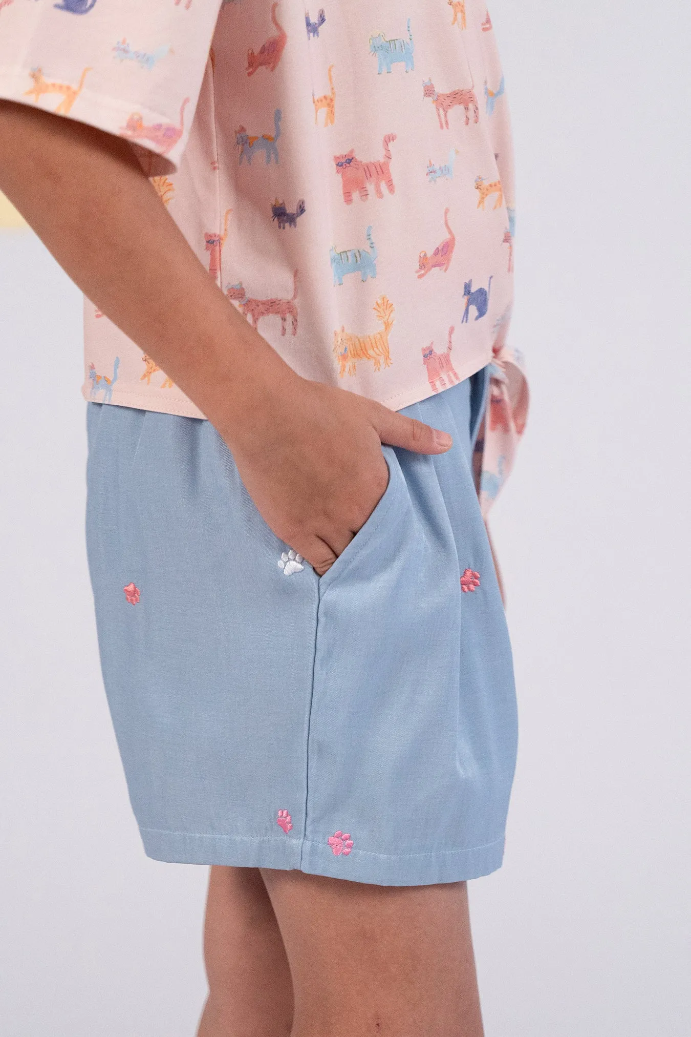 Bailey Shorts - Chambray Paws