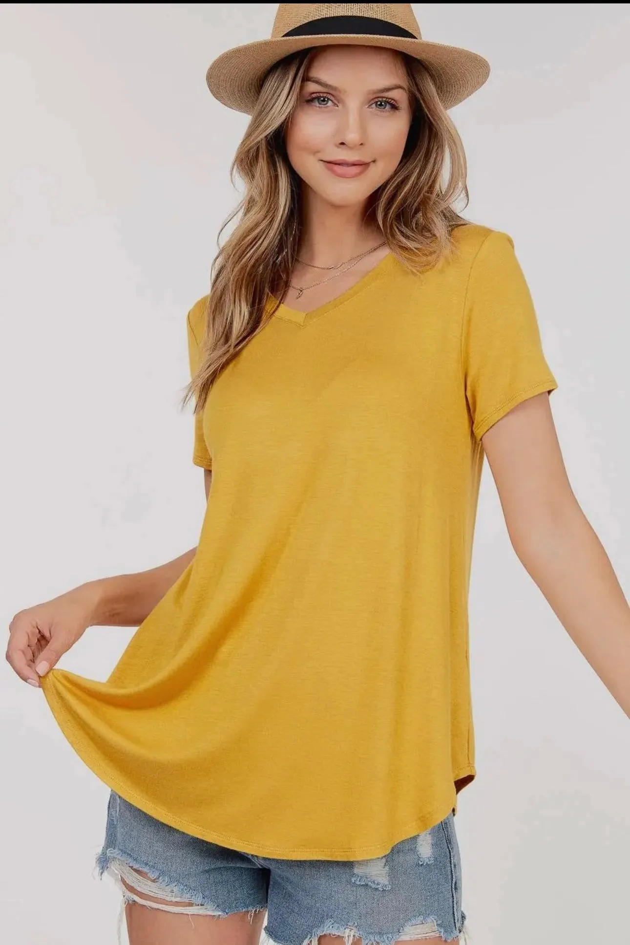 Basic Short Sleeve V Neck Top