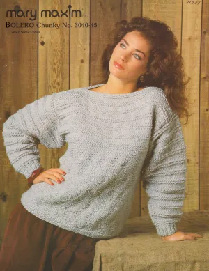 Bolero Chunky Textured Boatneck Pullover Pattern