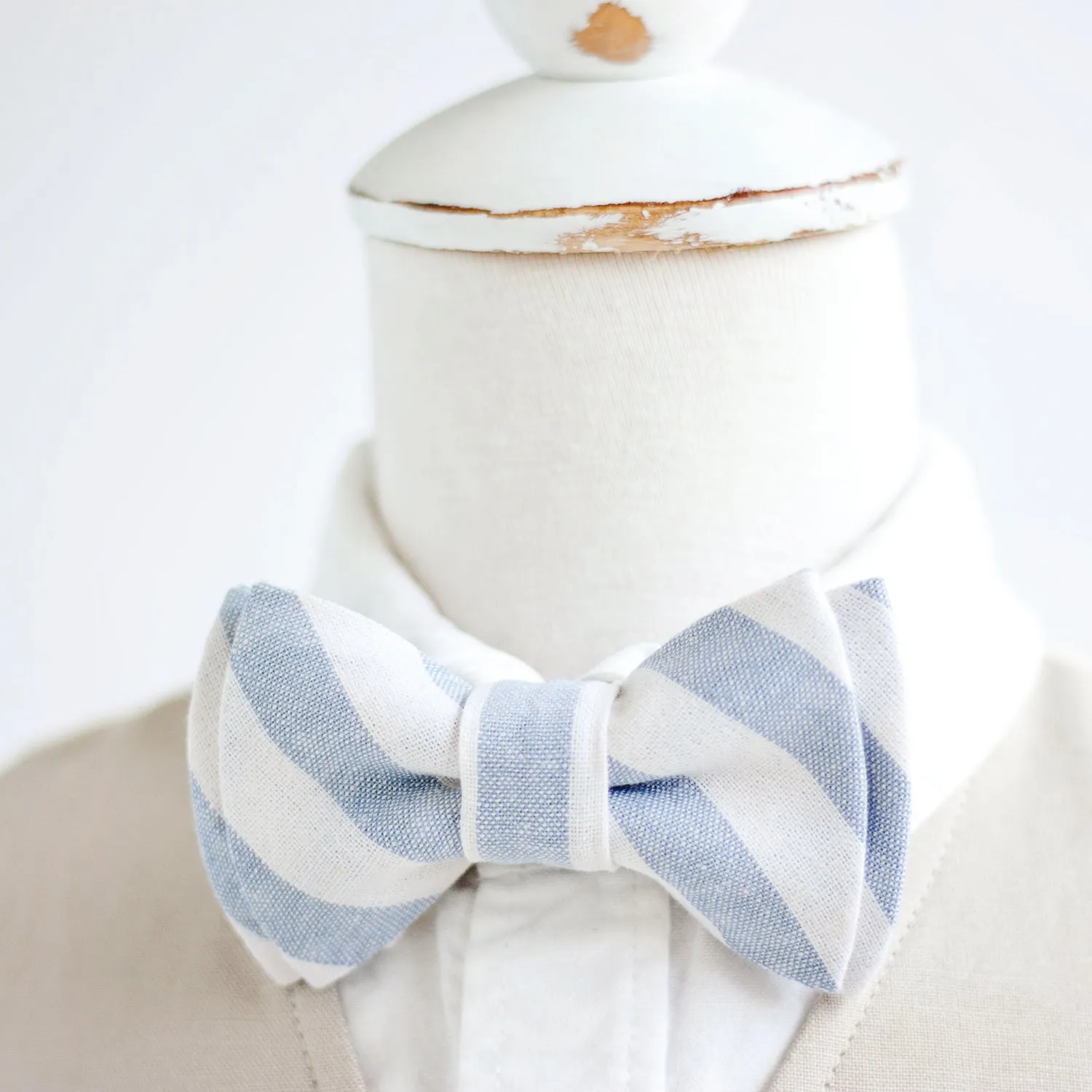 Boy's Pocket Square / Wide Chambray Linen Stripe