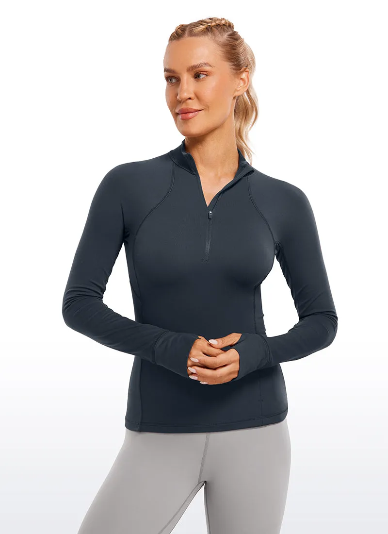 Brushed Half-Zip Long Sleeve with Thumbholes