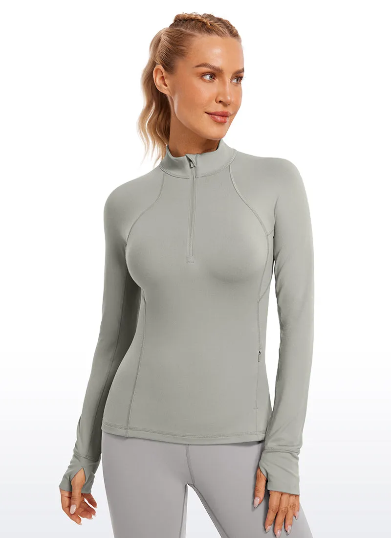 Brushed Half-Zip Long Sleeve with Thumbholes