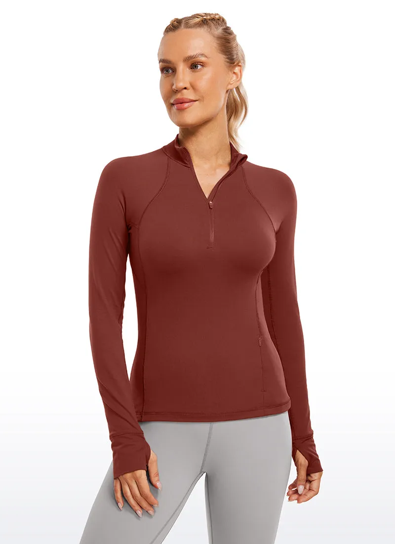 Brushed Half-Zip Long Sleeve with Thumbholes