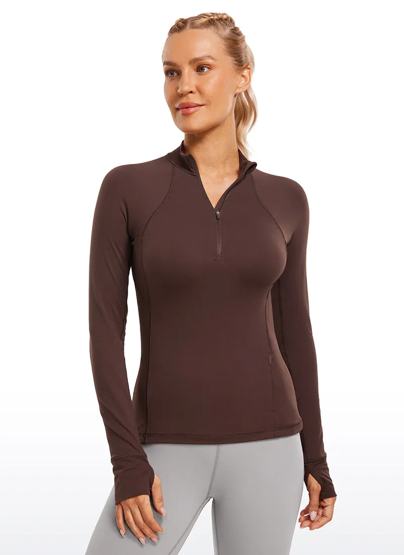 Brushed Half-Zip Long Sleeve with Thumbholes