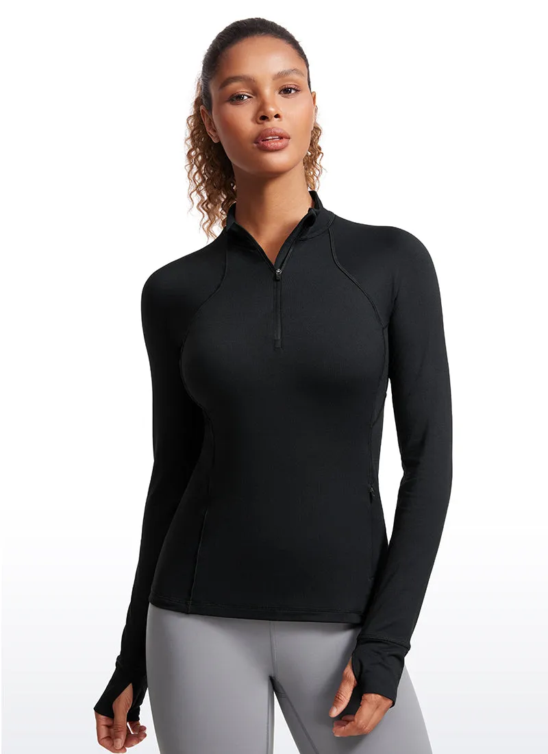 Brushed Half-Zip Long Sleeve with Thumbholes