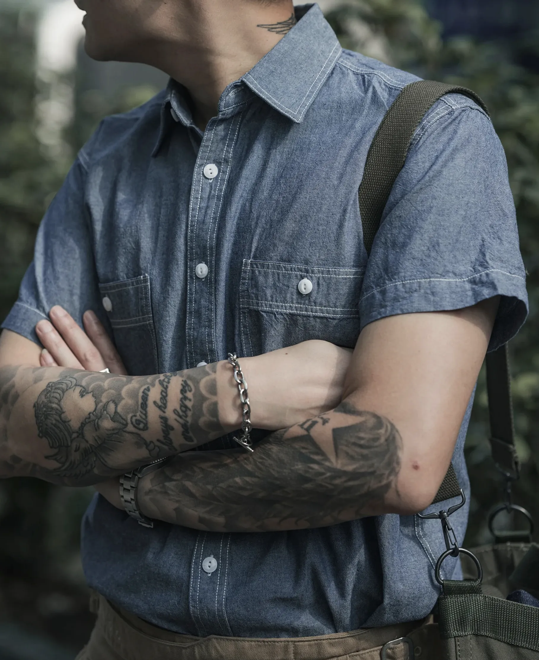 Chambray Short-Sleeve Work Shirt