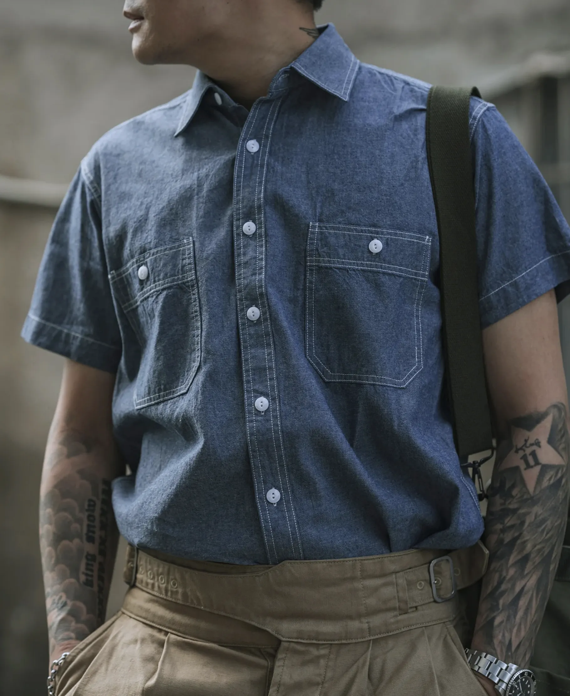 Chambray Short-Sleeve Work Shirt