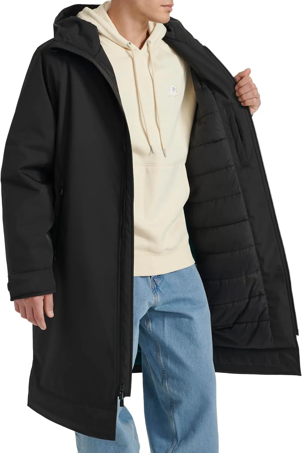 Champion Men's Full-Length Sideline Hooded Jacket with Quilted Lining