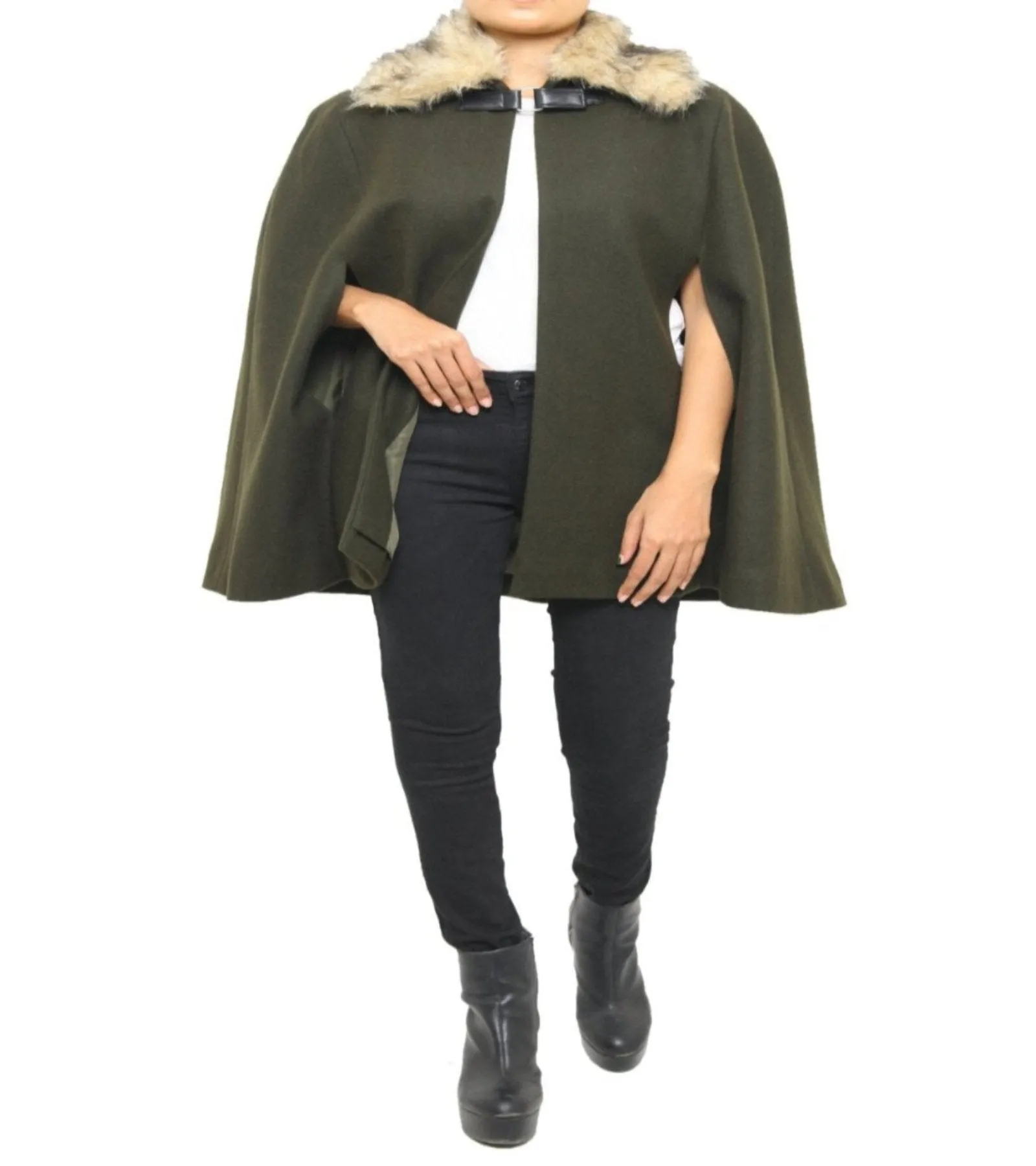 chic olive-green wool-blend Women  cape coat