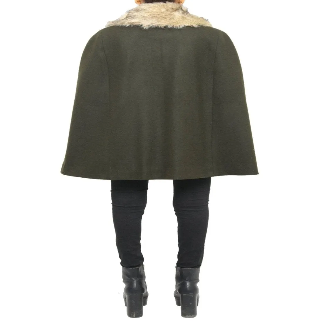 chic olive-green wool-blend Women  cape coat