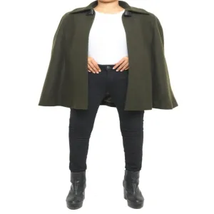 chic olive-green wool-blend Women  cape coat