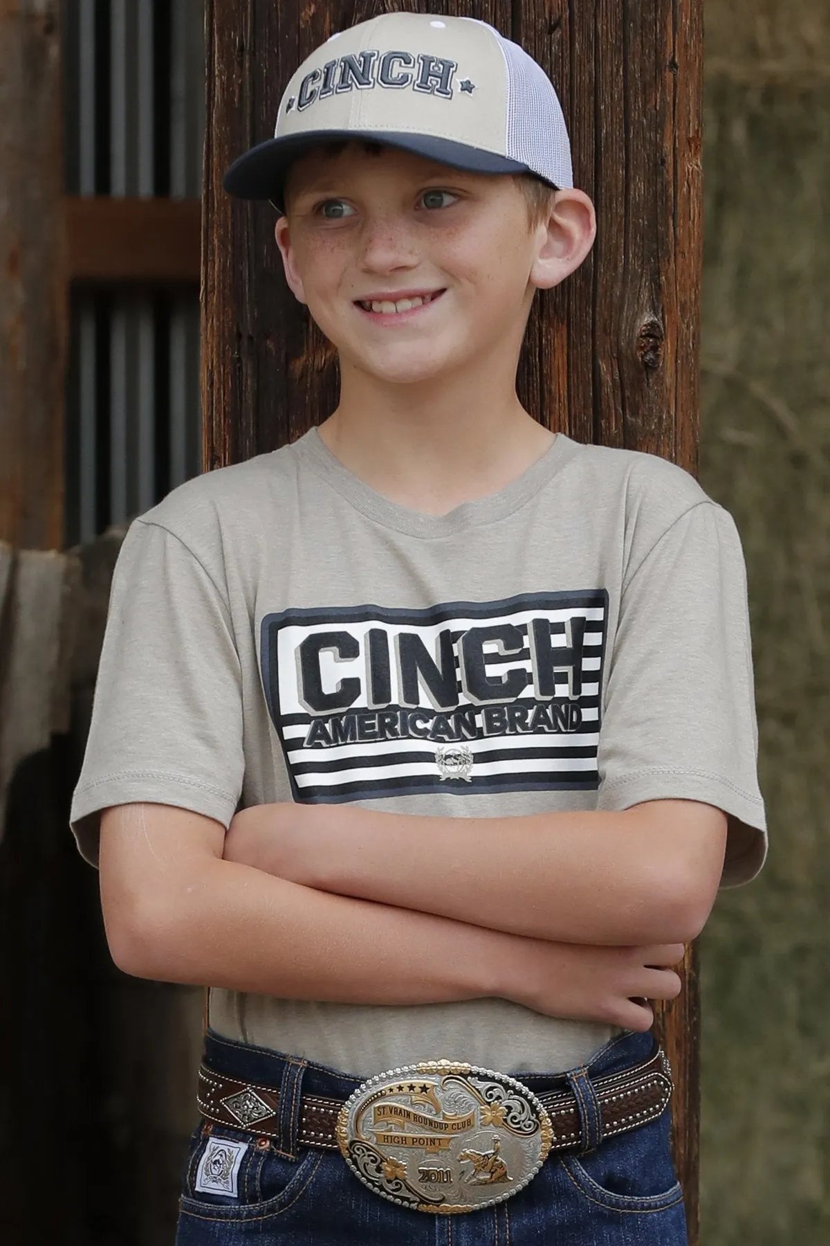 Cinch Boy's American Brand T-Shirt in Khaki