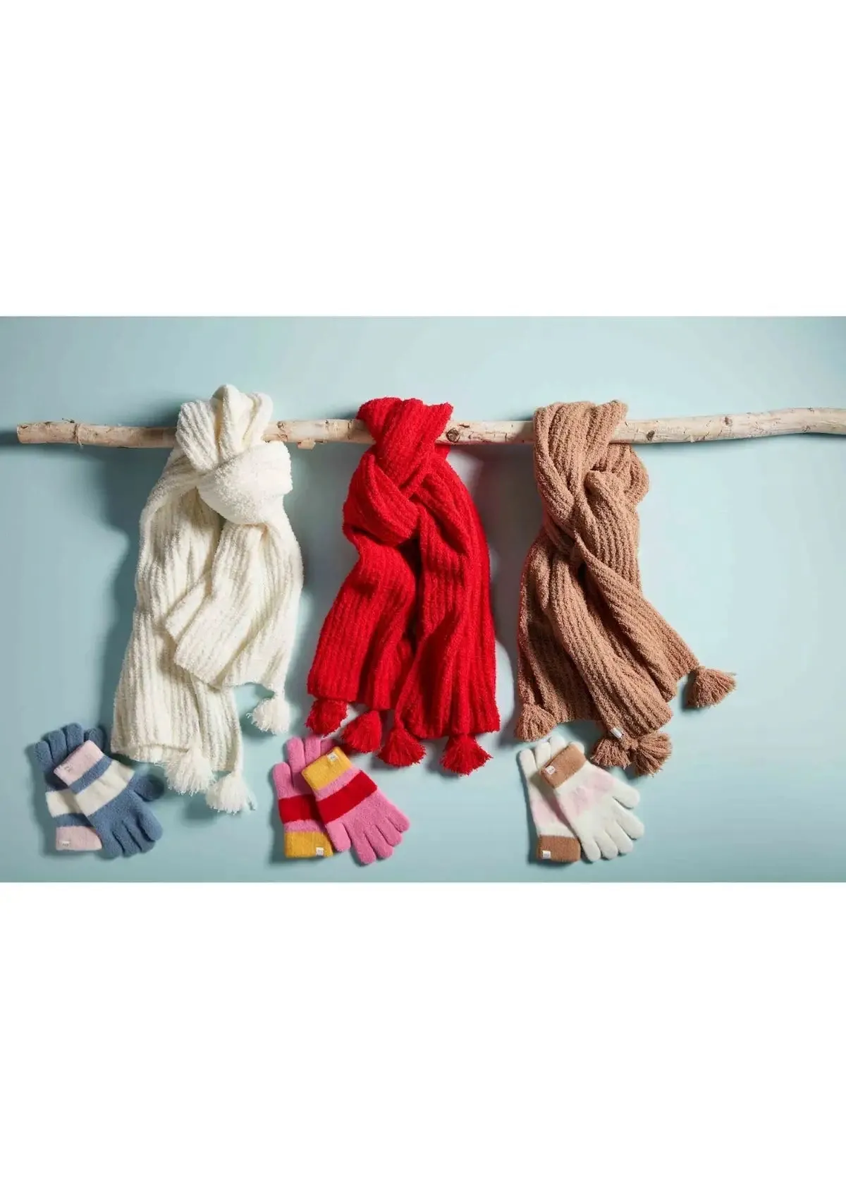 Colorblock Glove And Scarf - Red