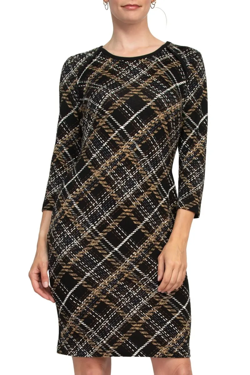 Connected Apparel Crew Neck 3/4 Sleeve Puff Print Knit Dress