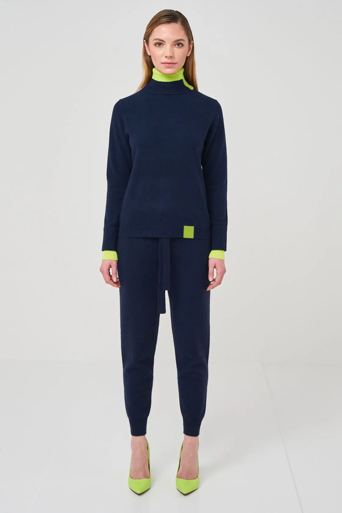 Contrast Roll Neck Navy Yellow