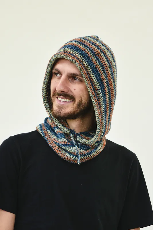 Crochet Hood Cashmere Rayon Blue Spice