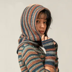 Crochet Hood Cashmere Rayon Blue Spice