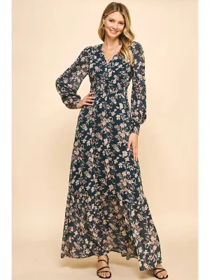 Deep Navy Floral Maxi Dress