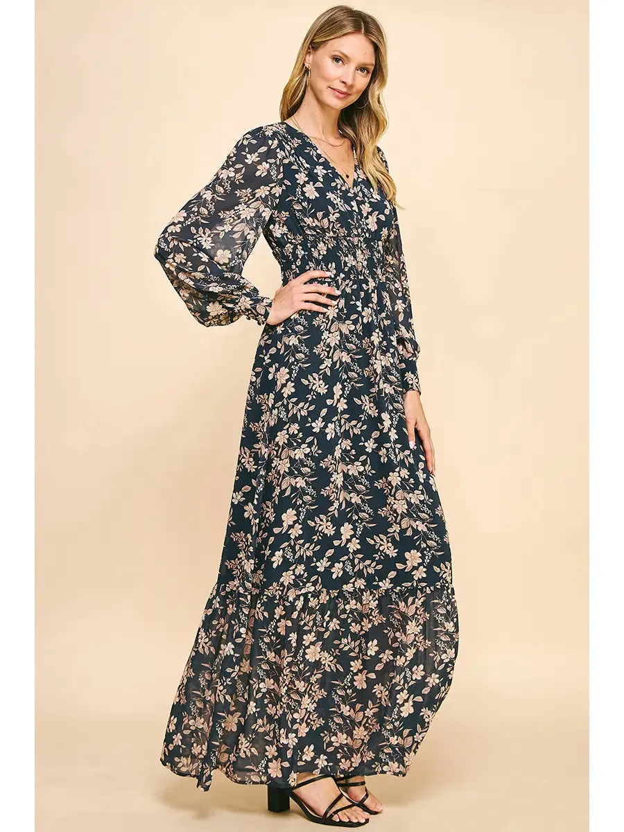 Deep Navy Floral Maxi Dress