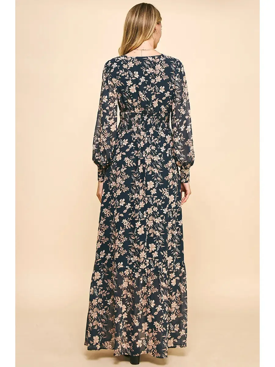 Deep Navy Floral Maxi Dress