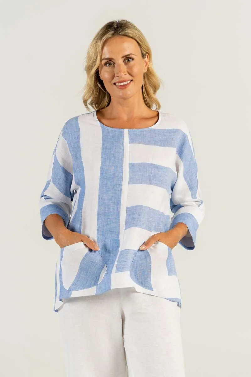 Dolman Sleeve Top in Chambray/White SW792C by See Saw