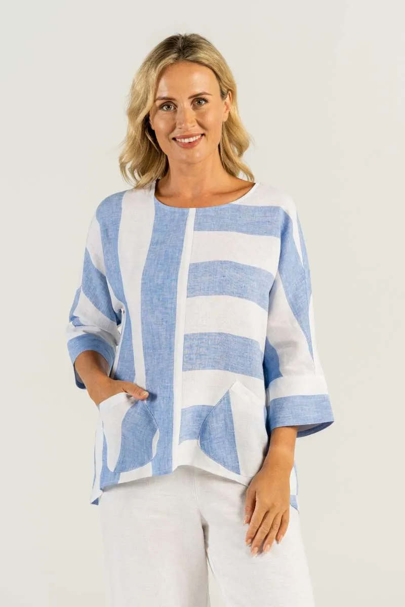 Dolman Sleeve Top in Chambray/White SW792C by See Saw