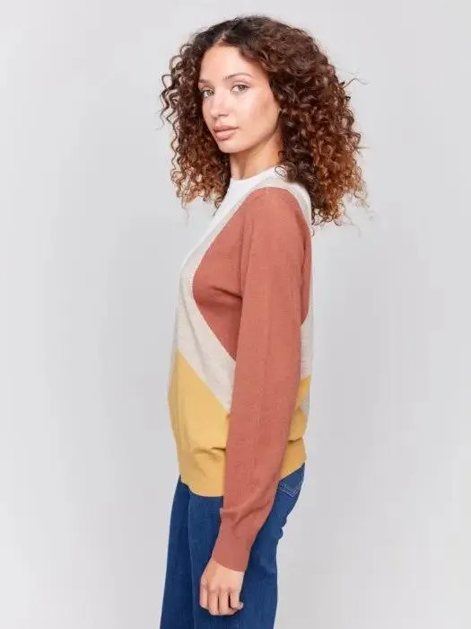 Ecru Colorblock Long Sleeve Sweater