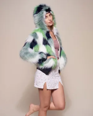 Emerald Hummingbird Hooded Faux Fur Bomber Jacket | Women's