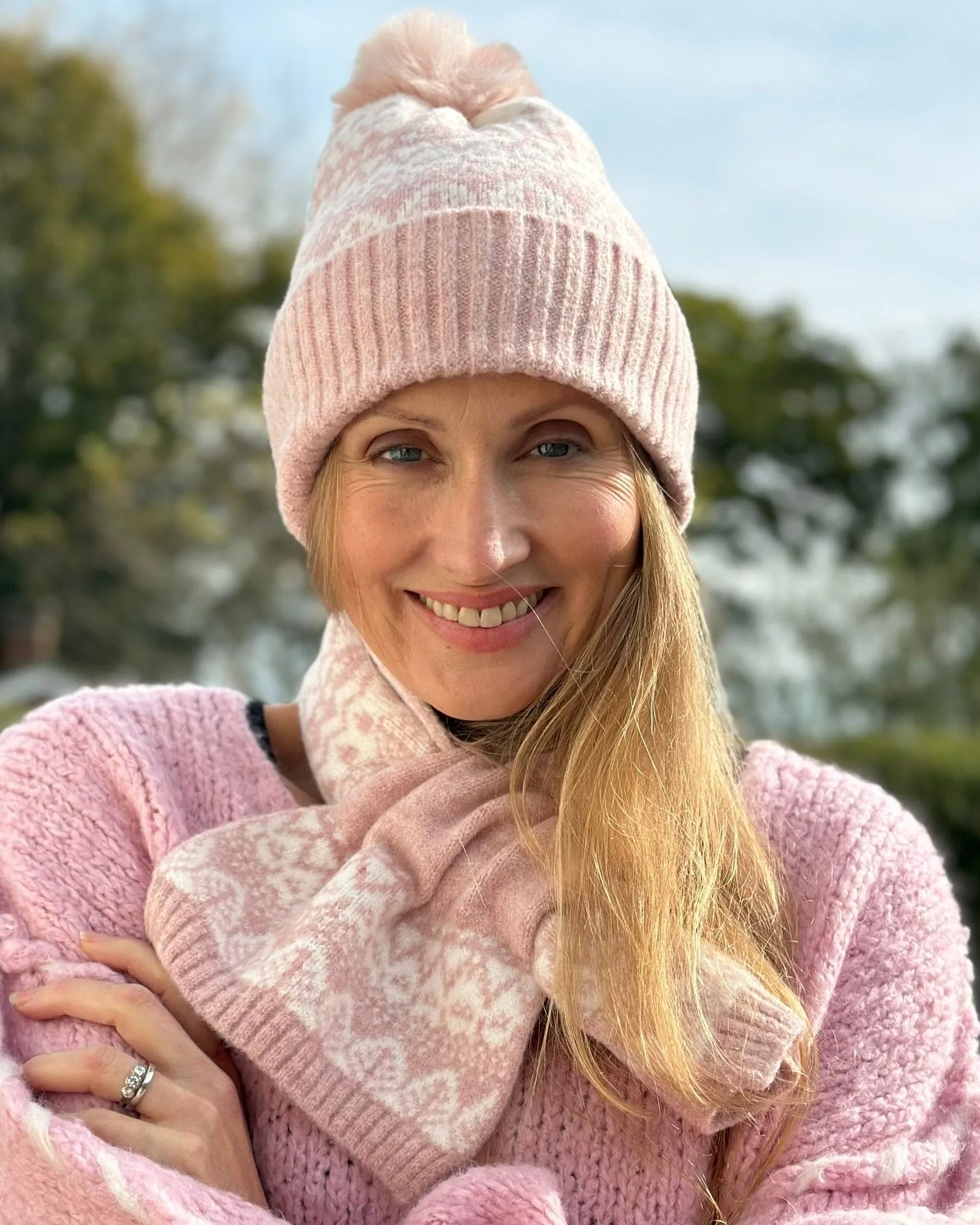 Fairisle Soft Pom Pom Hat - Pale Pink