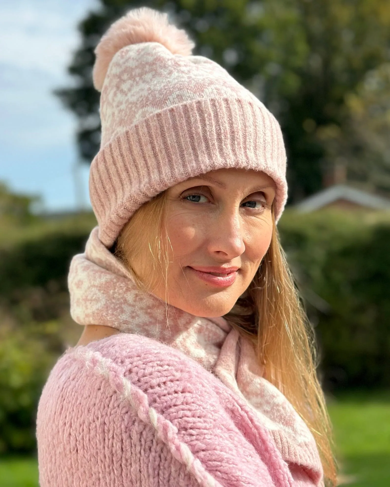 Fairisle Soft Pom Pom Hat - Pale Pink