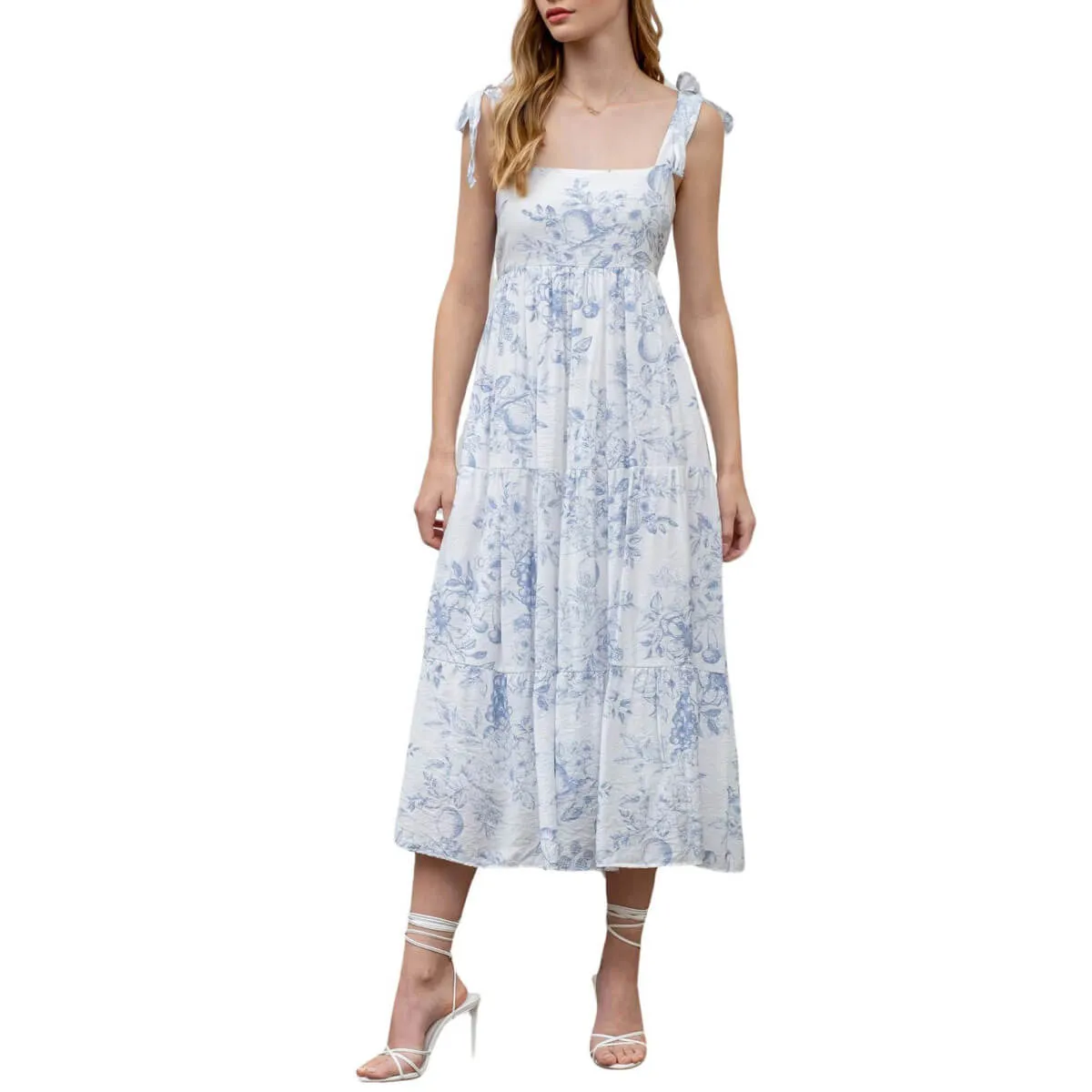 Fruit Blossom Tie Strap Midi Sundress