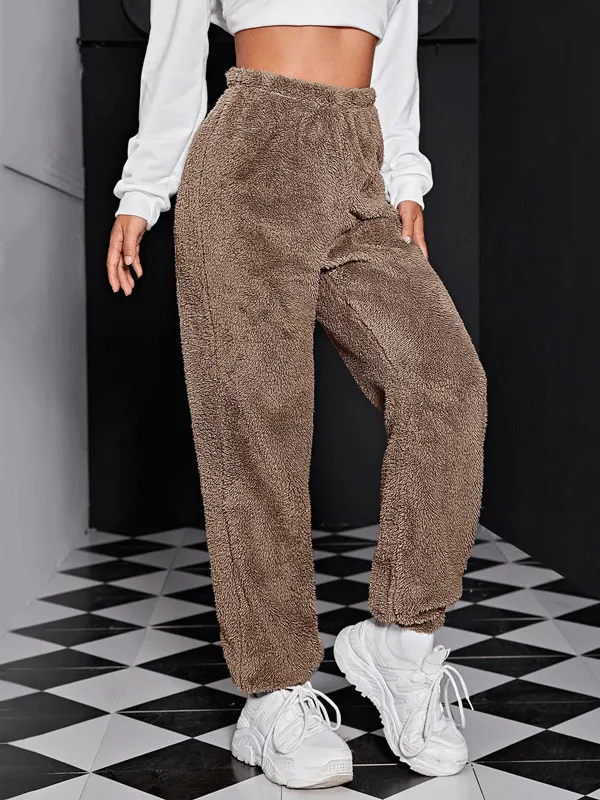 Furry Solid Color Thick Winter Lounge Pants