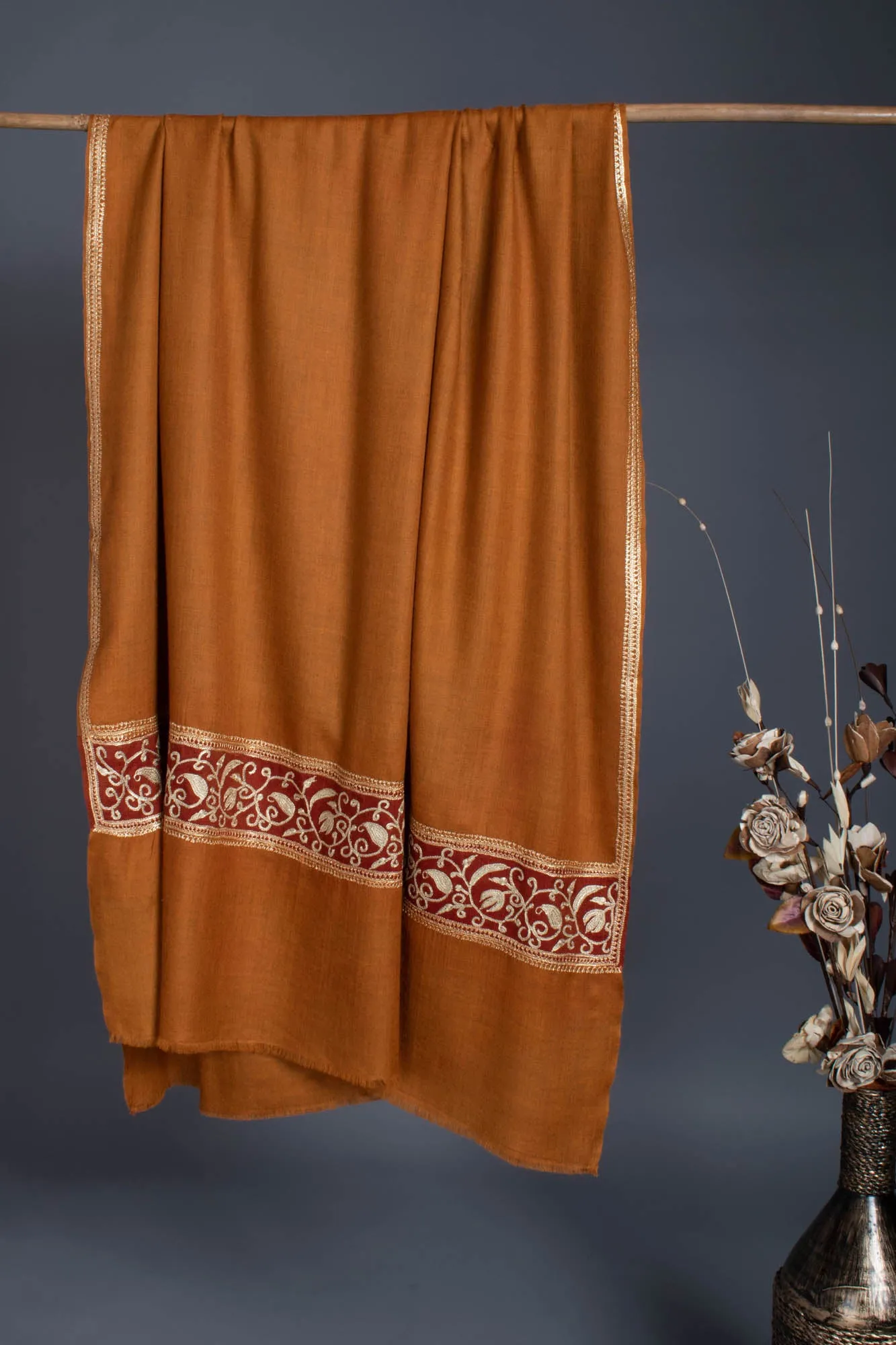 Gold Tilla Embroidered Pashmina Shawl -  BLACKPOOL