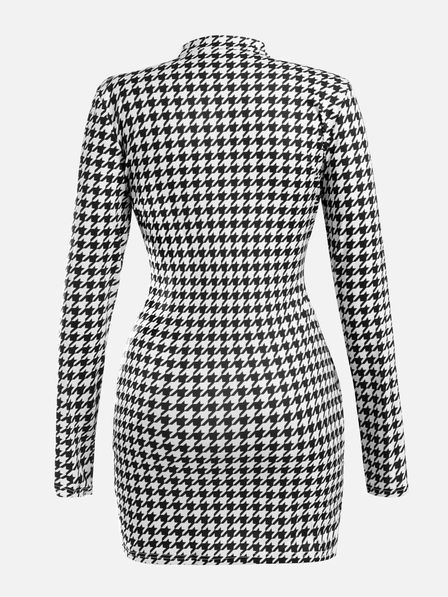 Houndstooth Printed Half-Zipped Mini Dress