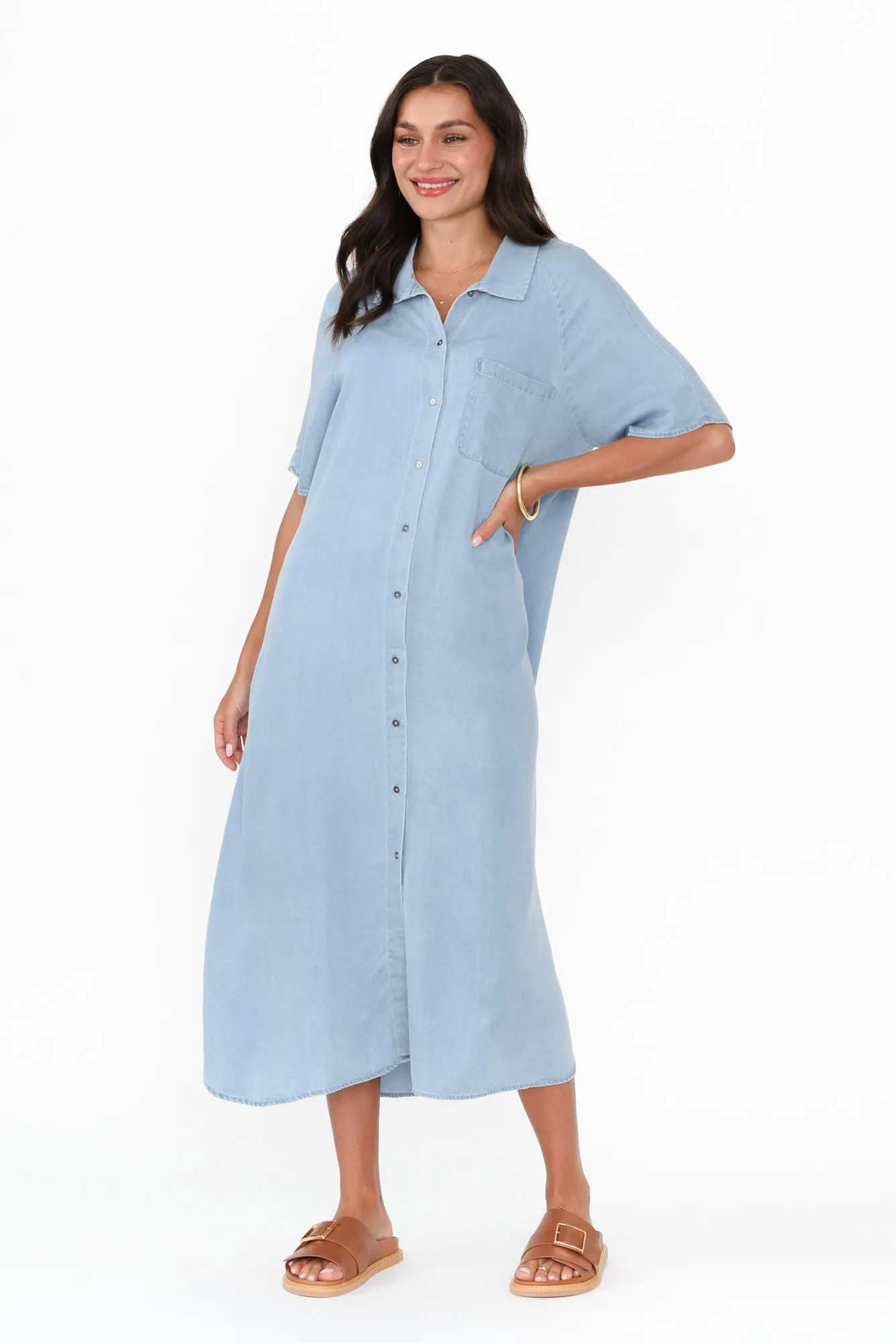 Josy Blue Chambray Shirt Dress