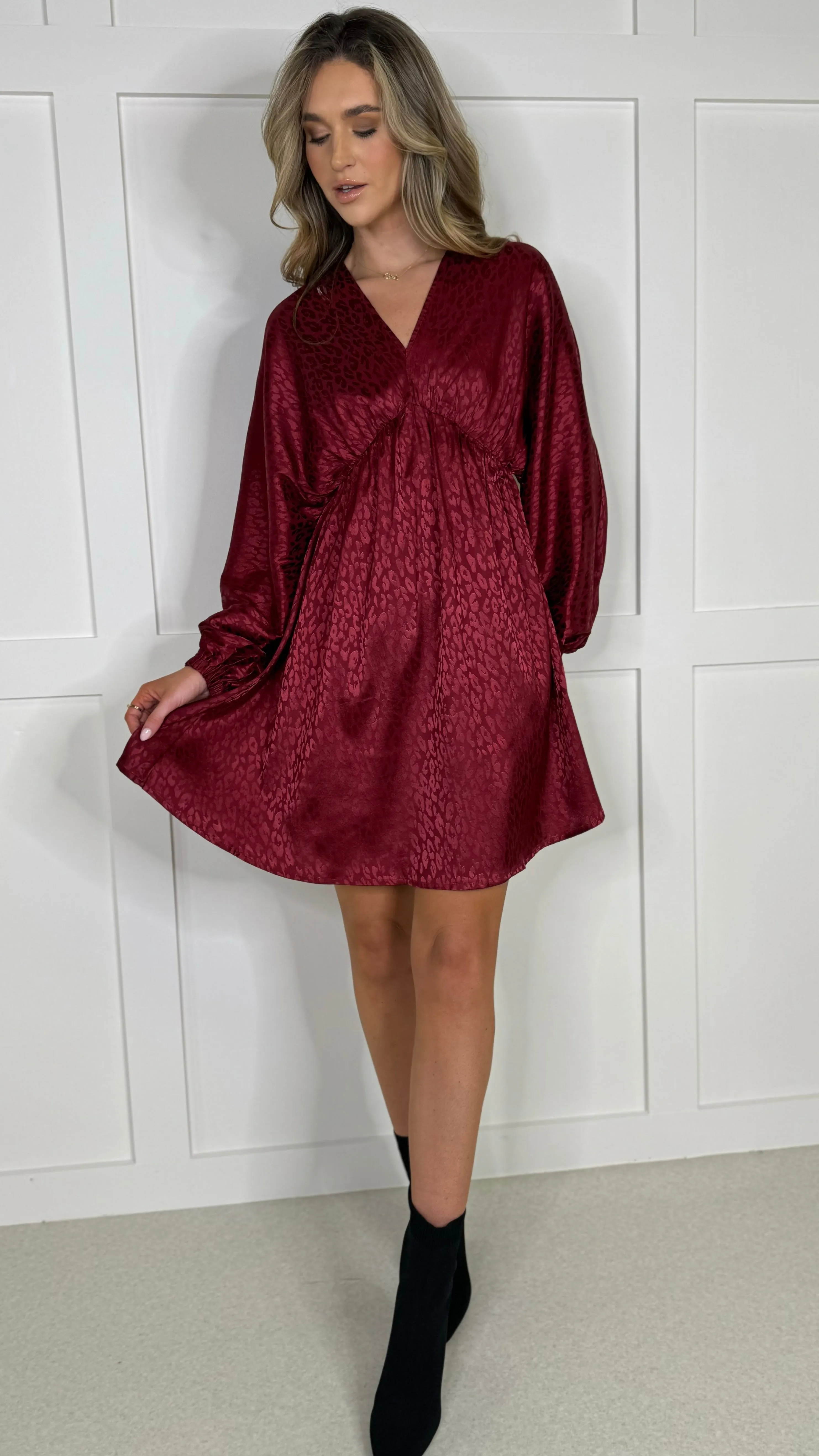 Kerena Burgundy Printed Mini Dress