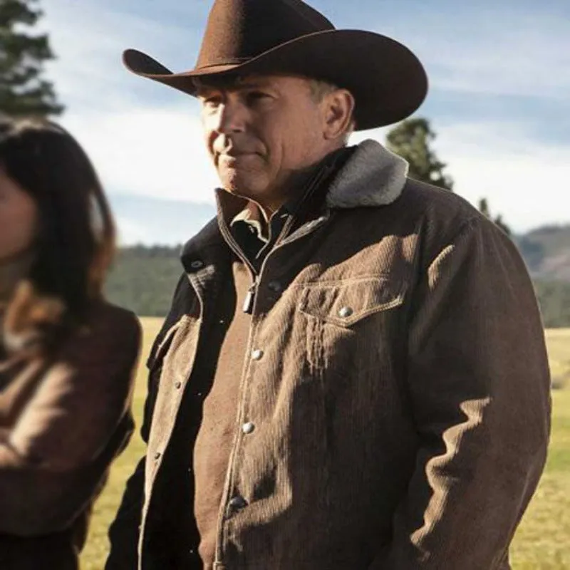 Kevin Costner Yellowstone S05 John Dutton Brown Corduroy Jacket