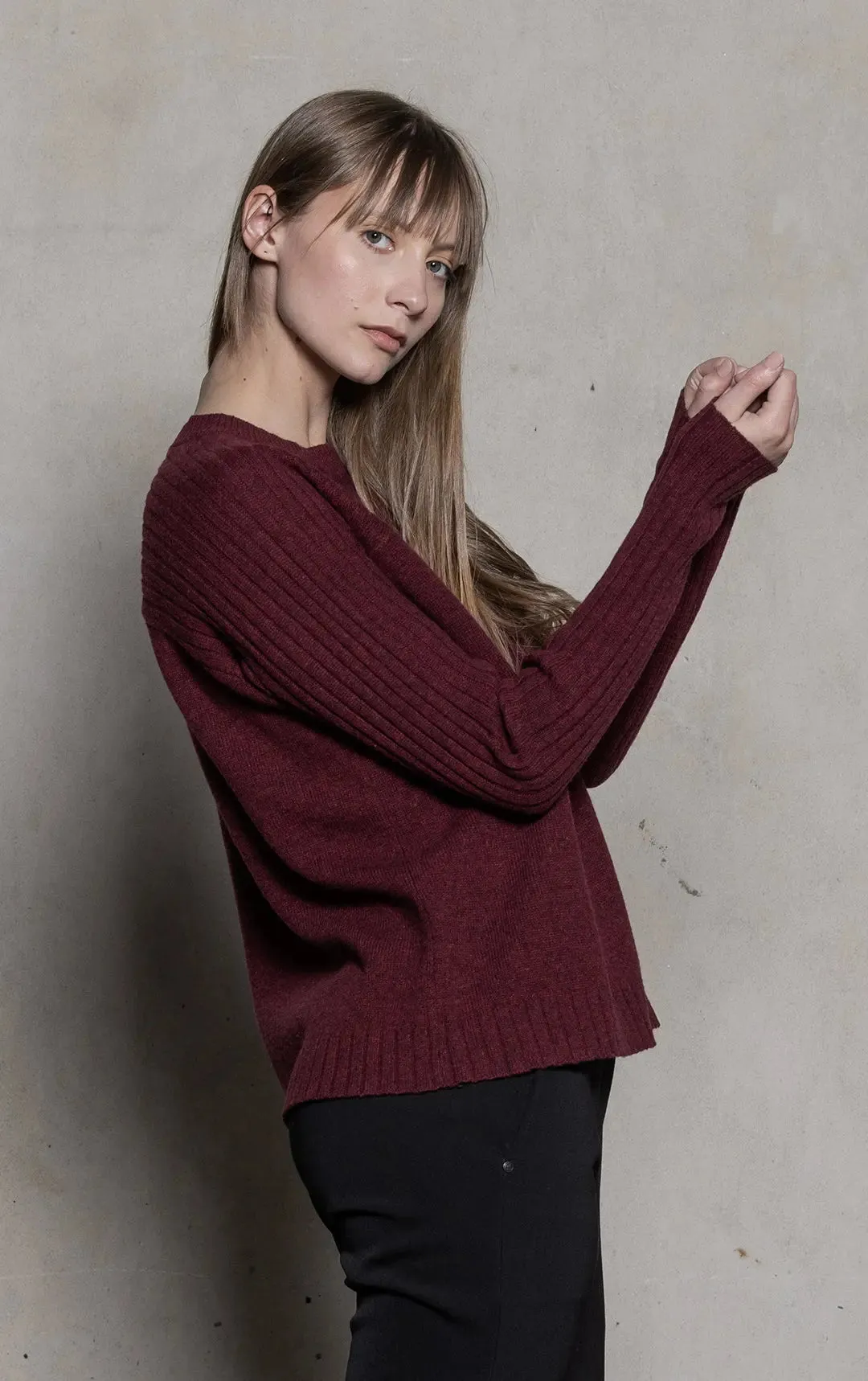 LAMBSWOOL RIB SLEEVE CREW - CLEARANCE