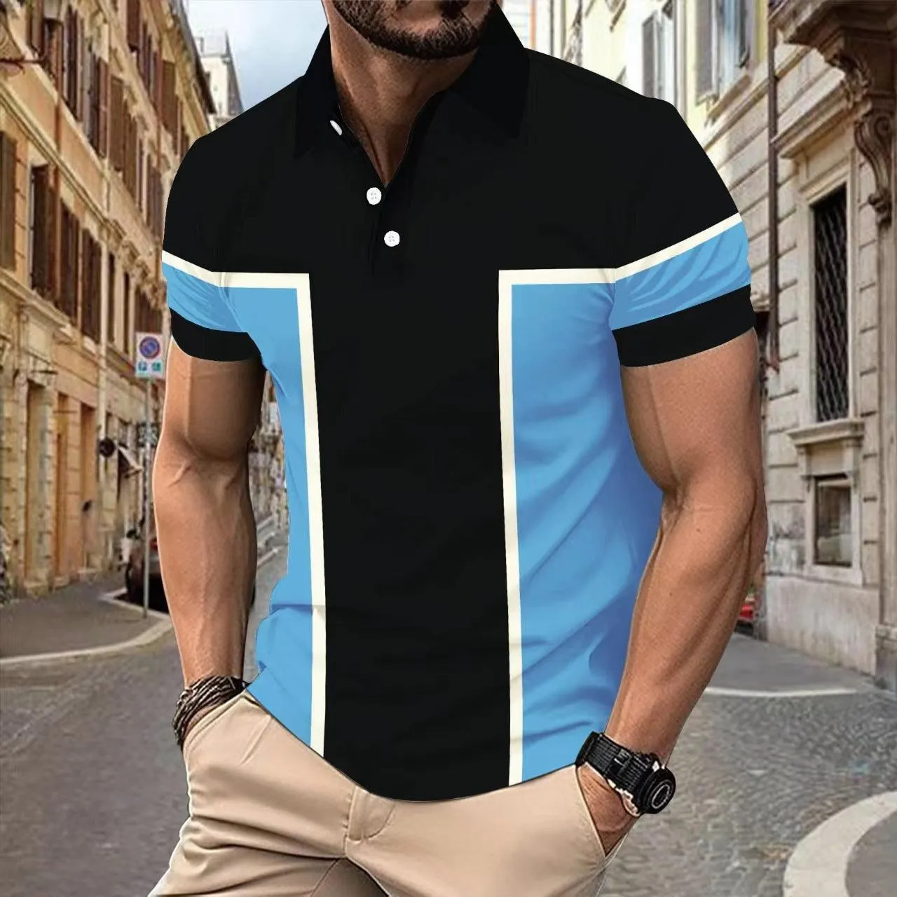 Lapel Collar Button Color Matching Versatile T-shirt