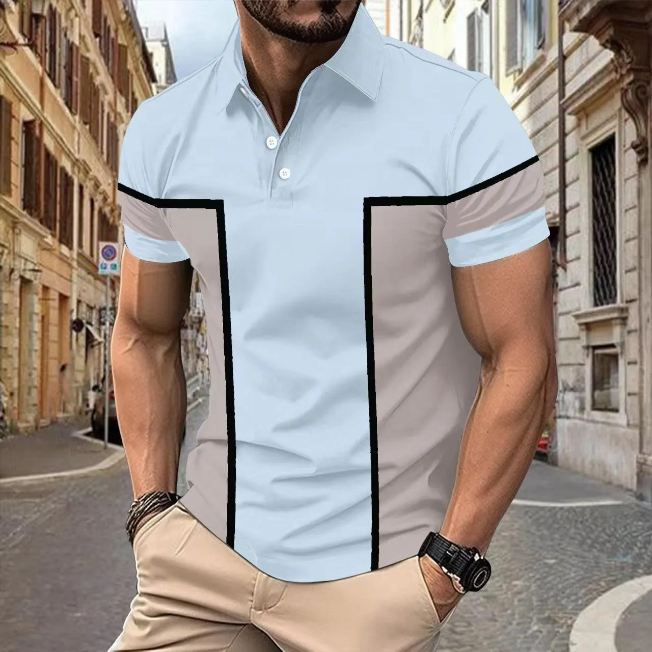 Lapel Collar Button Color Matching Versatile T-shirt