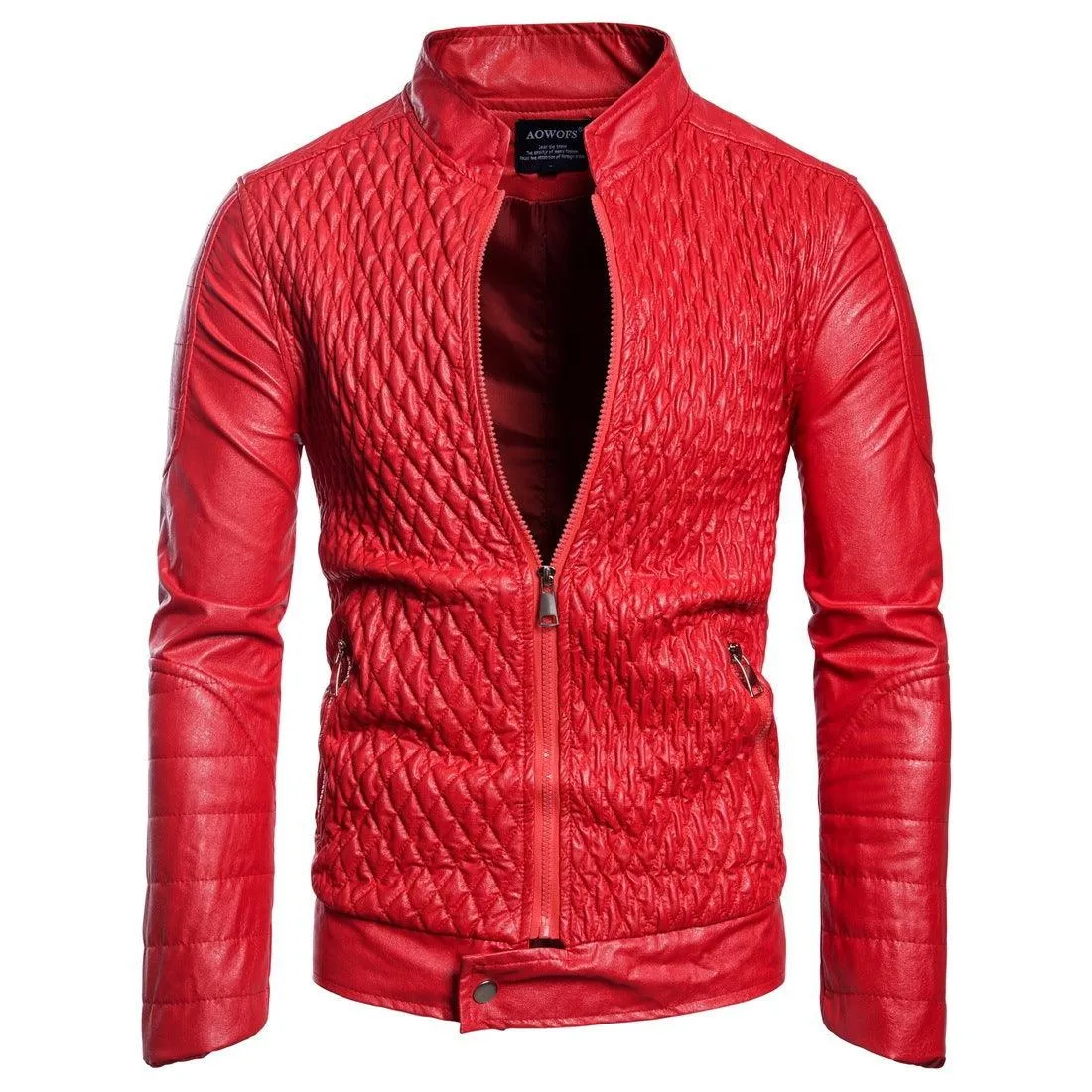 Long Sleeve Zipper Leather Cardigan Jacket  Stylish & Warm Leather Coat