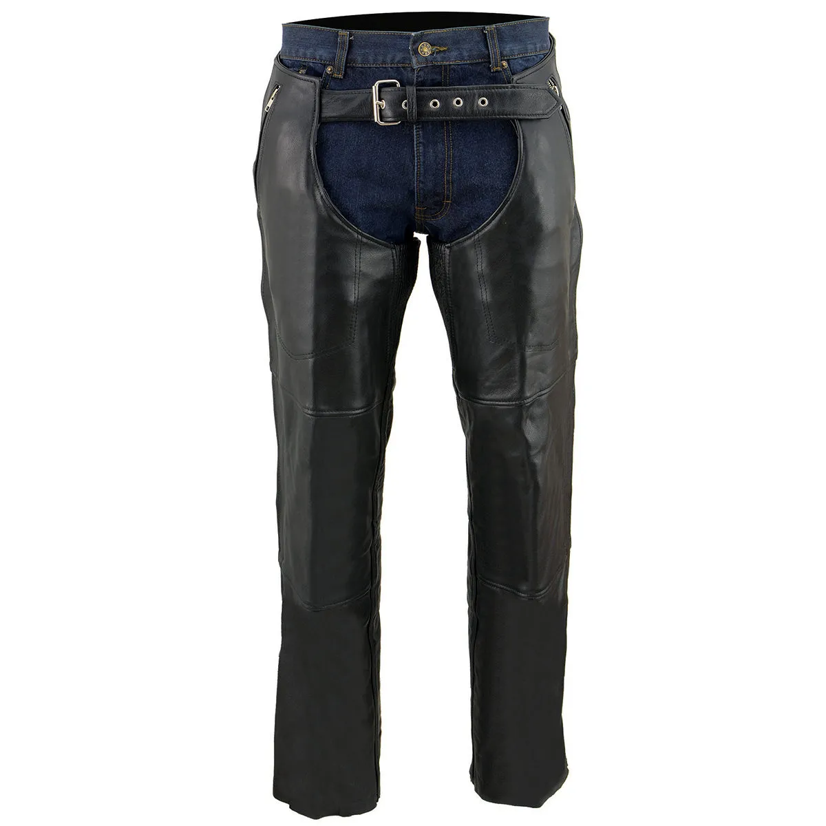 Milwaukee Leather Chaps for Men's Black Leather 4-Pockets - Snap Out Thermal Lined Motorcycle Riders Chap - SH1191C